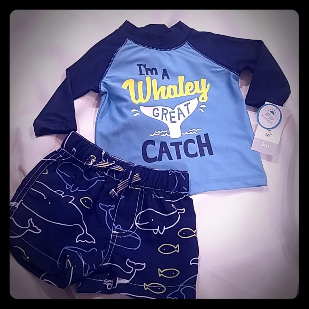 Carter's Rashguard Swim Trunks Baby Boys 3 months Whale UPH 50+ Sun Protection